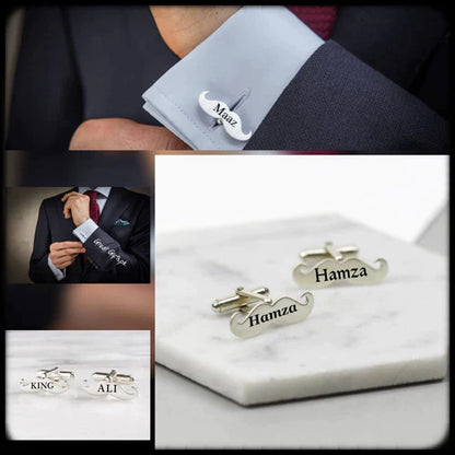#4 Mustache Name Engraved Cufflinks / Gold & Silver Color