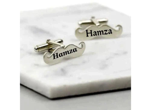 #4 Mustache Name Engraved Cufflinks / Gold & Silver Color